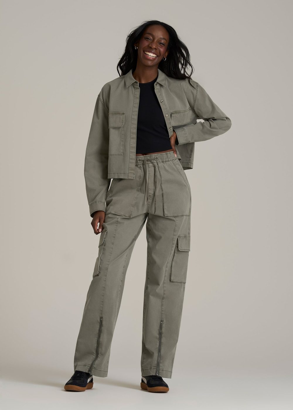 Garment Dyed Utility Shirt for Tall Women in Camper Green - Image 4