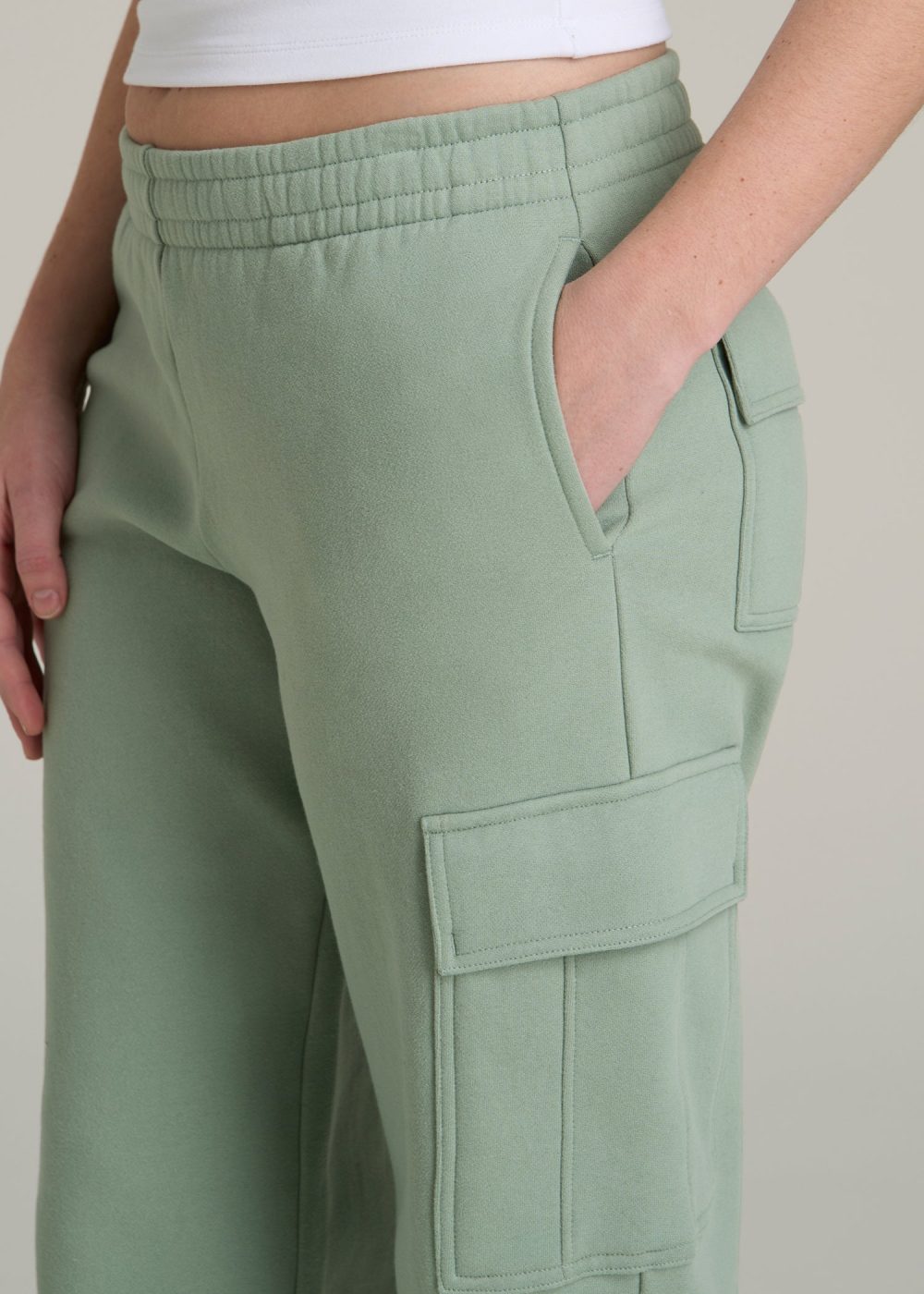 Mid Rise Cargo Fleece Sweatpants for Tall Women in Seagrass - Image 2