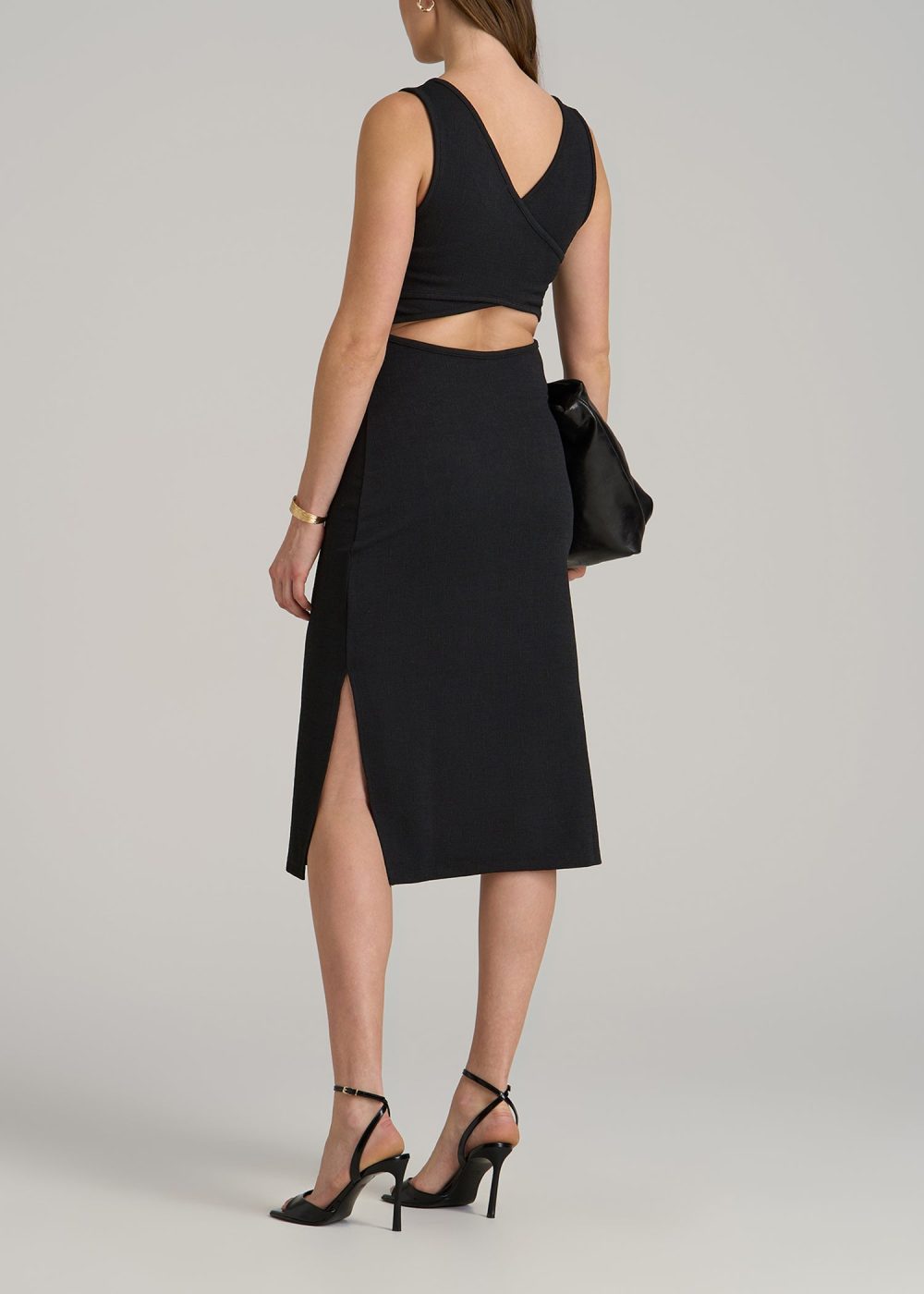 Midi Cross Back Sleeveless Dress for Tall Women in Black - Image 5