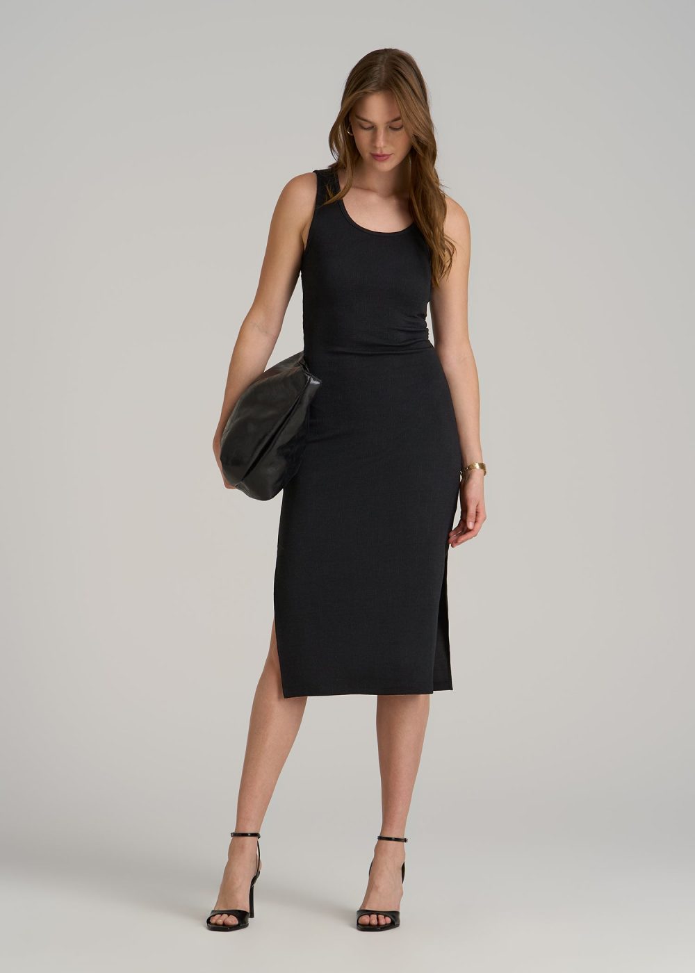 Midi Cross Back Sleeveless Dress for Tall Women in Black - Image 4