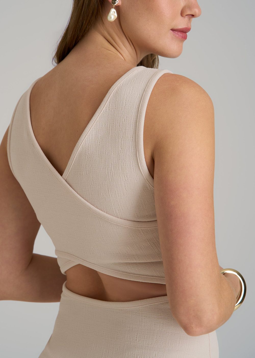 Midi Cross Back Sleeveless Dress for Tall Women in Shell - Image 2