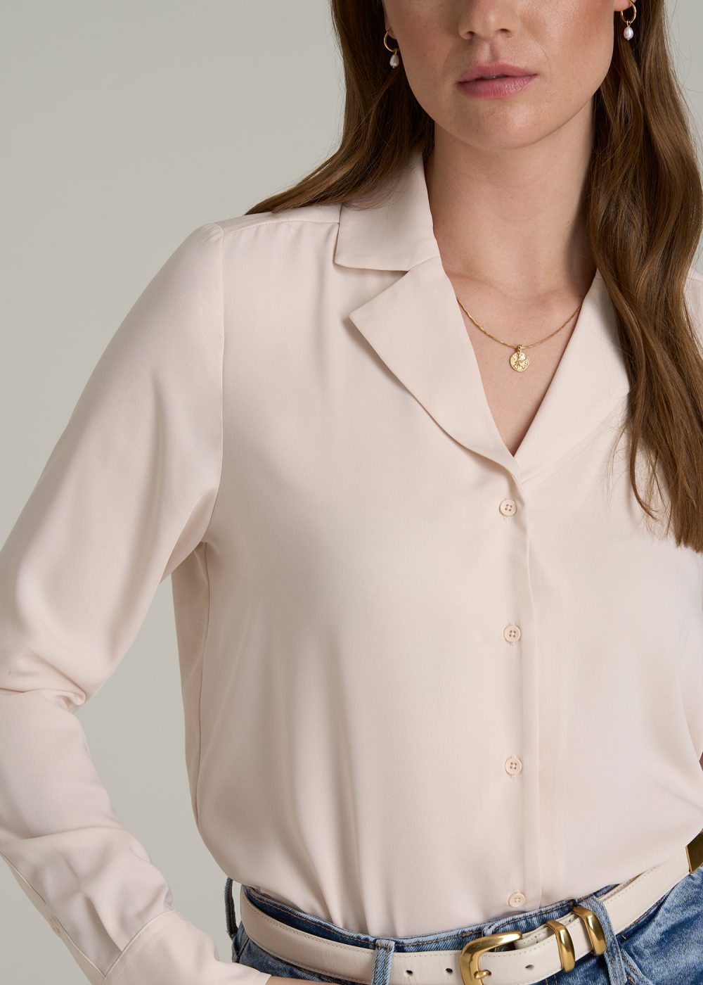 Notch Collar Tall Women's Blouse in Shell - Image 2
