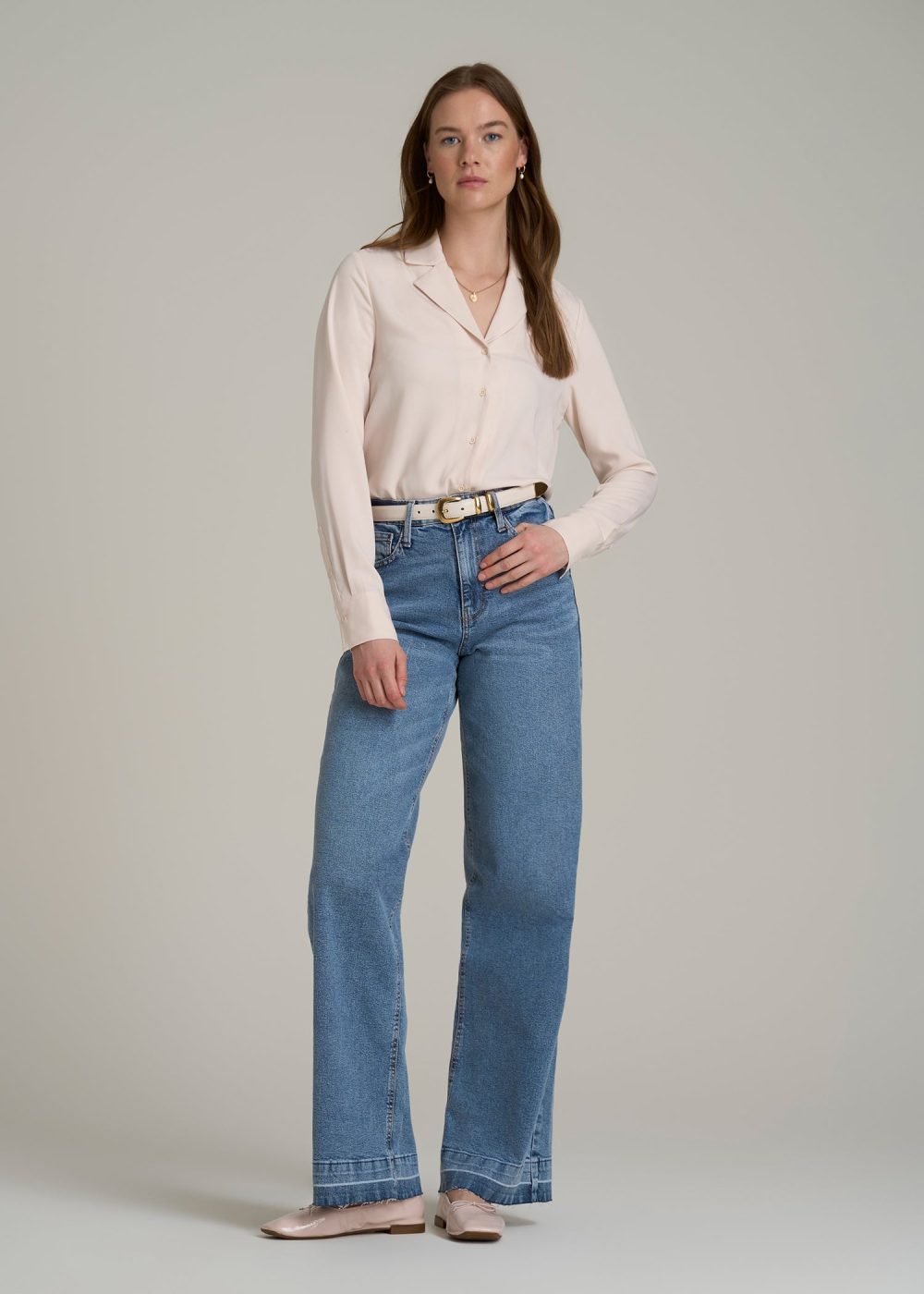 Notch Collar Tall Women's Blouse in Shell - Image 4