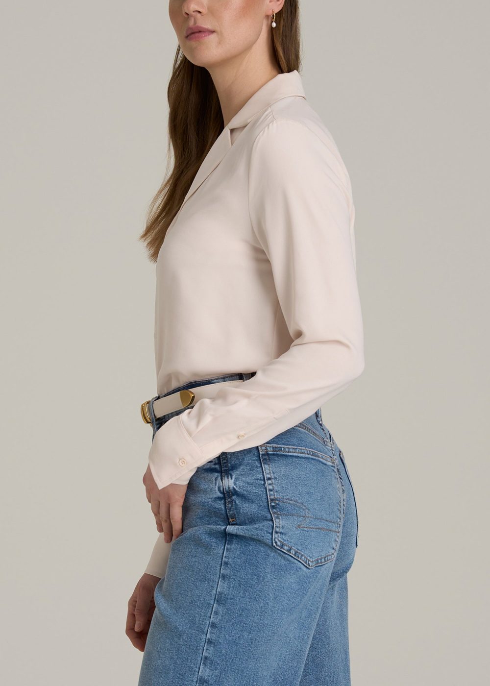 Notch Collar Tall Women's Blouse in Shell - Image 3