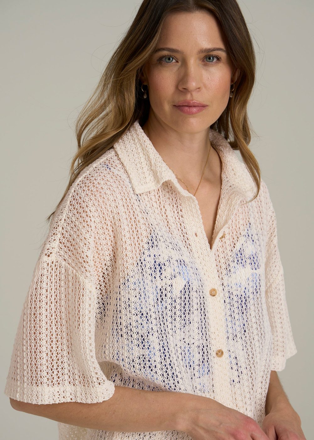Openwork Loose Knit Top for Tall Women in Natural - Image 2