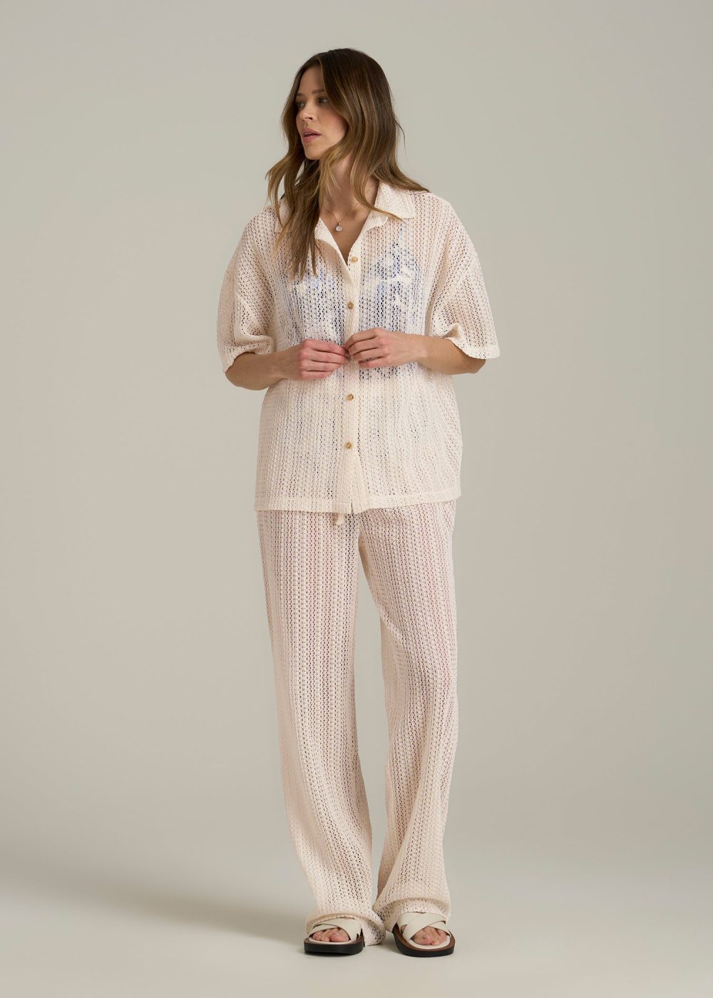 Openwork Loose Knit Top for Tall Women in Natural - Image 4