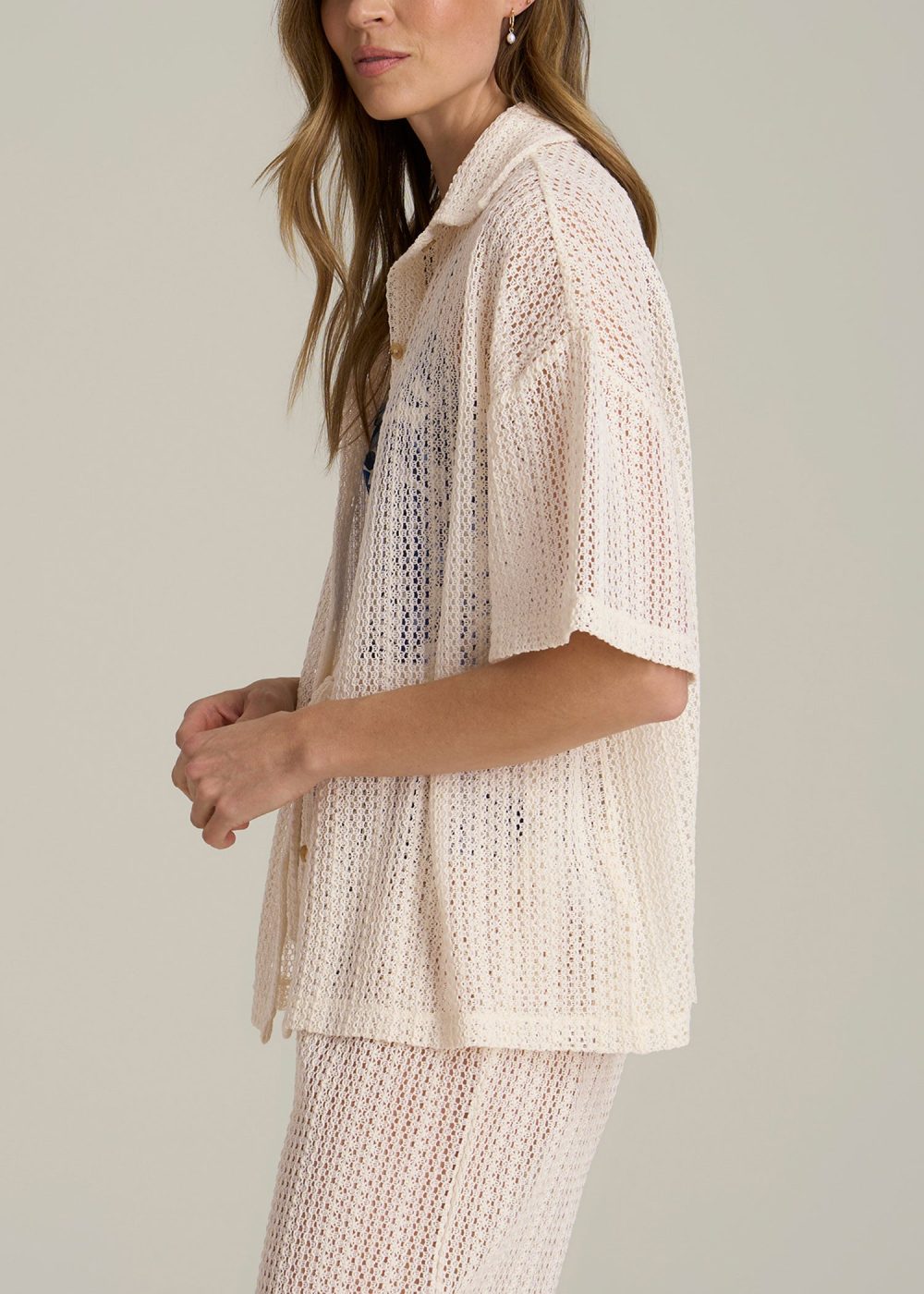 Openwork Loose Knit Top for Tall Women in Natural - Image 3