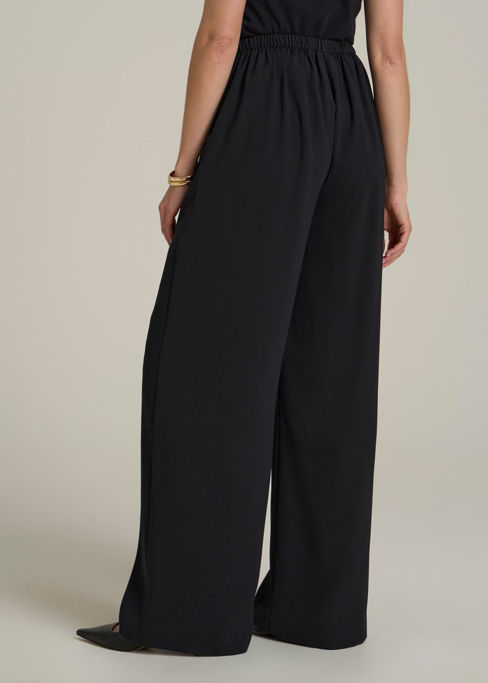 Pull-On Crepe Ultra Wide Pants for Tall Women in Black - Image 5
