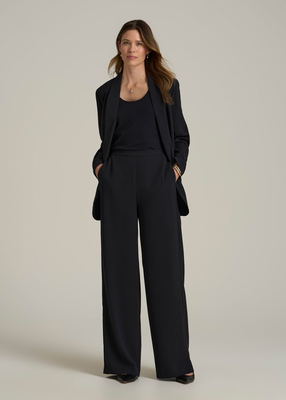 Pull-On Crepe Ultra Wide Pants for Tall Women in Black - Image 4