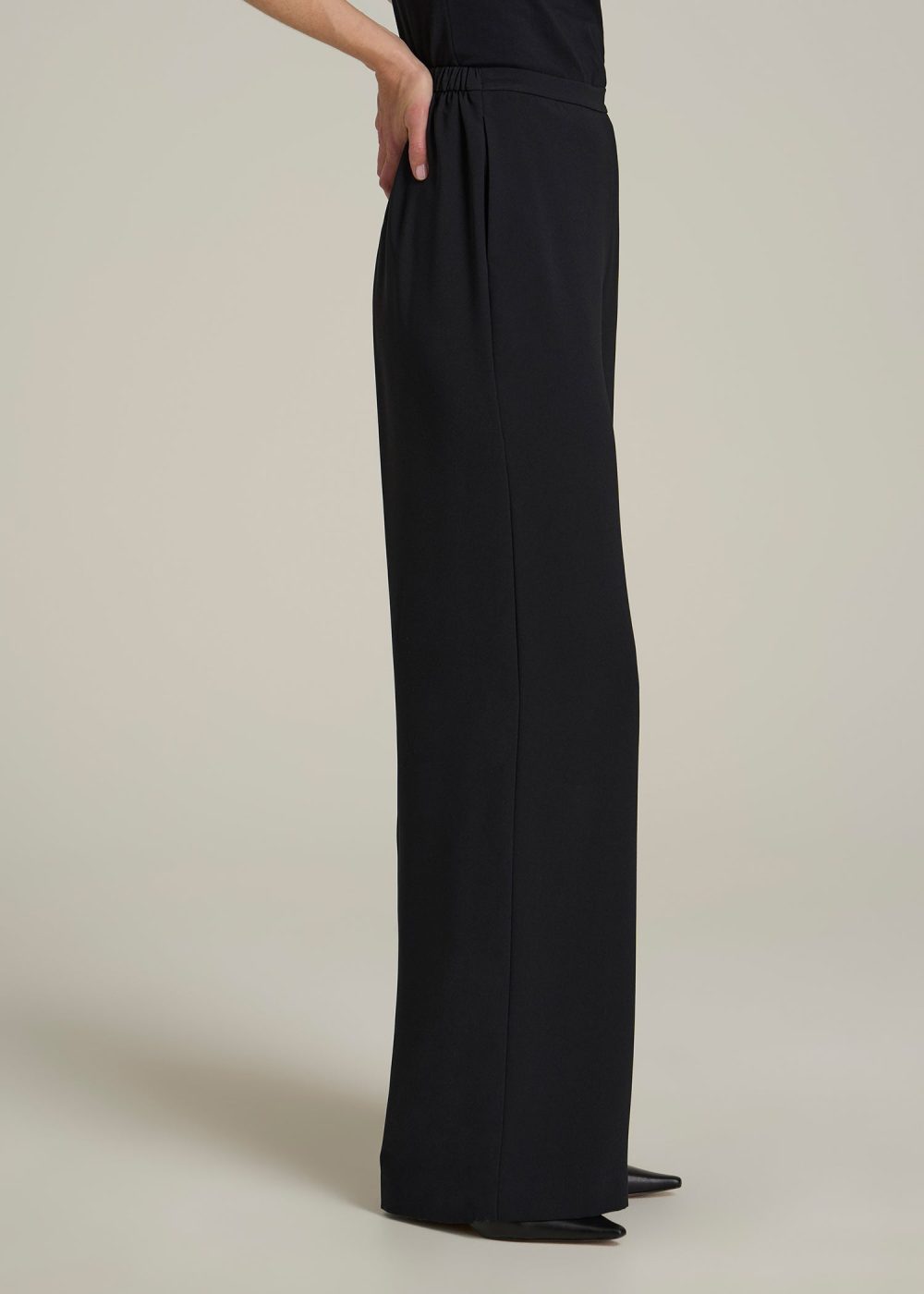 Pull-On Crepe Ultra Wide Pants for Tall Women in Black - Image 3