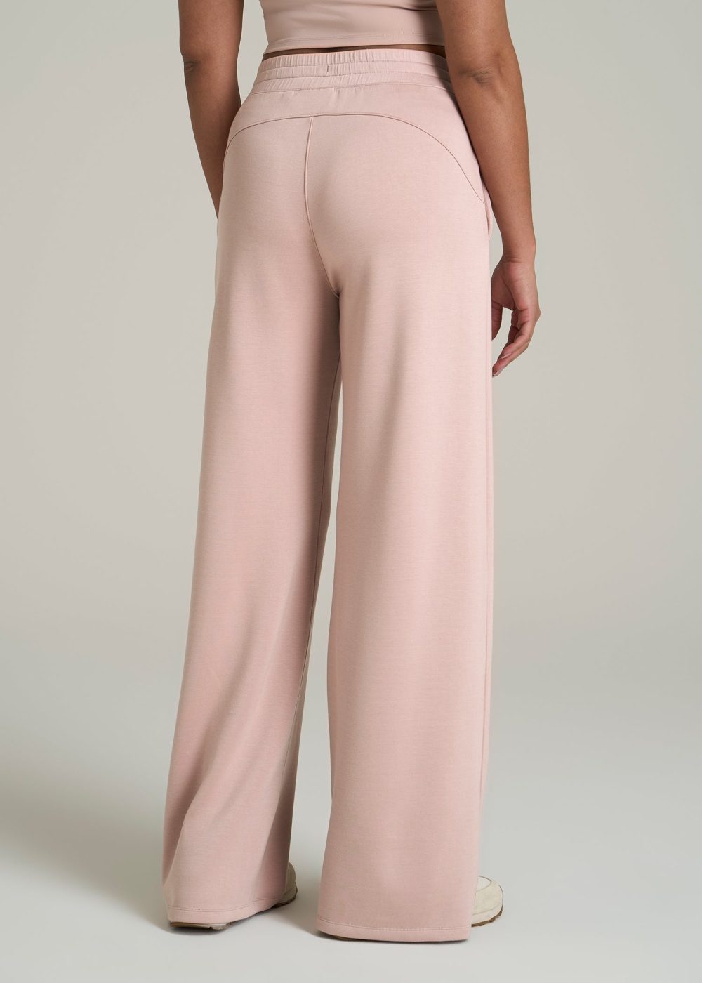Pull-On Tie Waist Wide Leg Pants for Tall Women in Desert Rose - Image 5