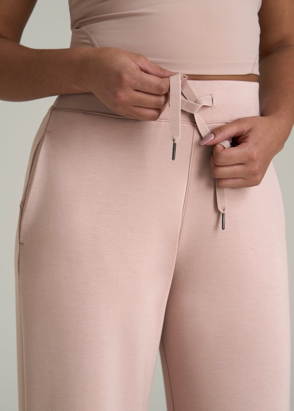 Pull-On Tie Waist Wide Leg Pants for Tall Women in Desert Rose - Image 2