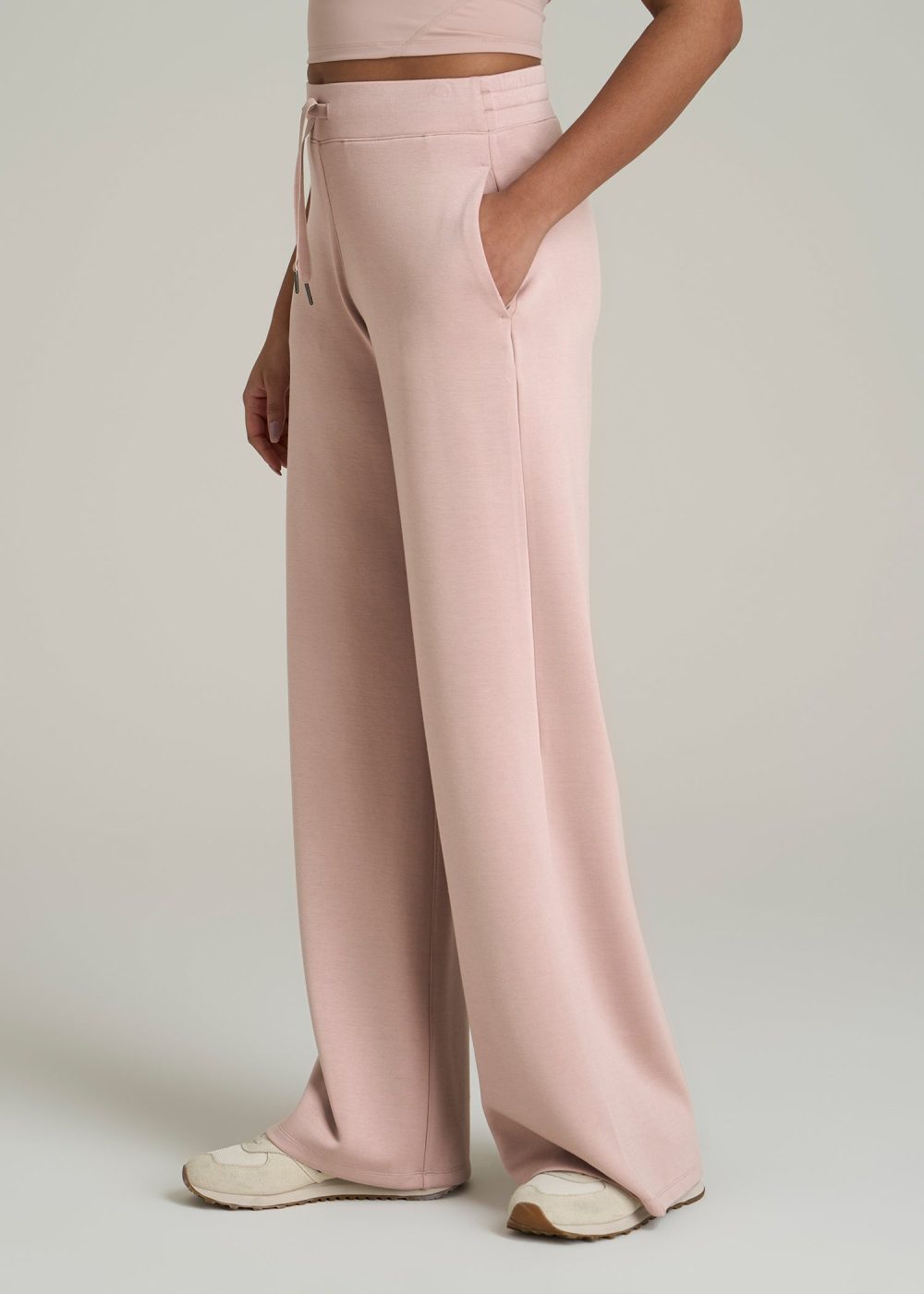 Pull-On Tie Waist Wide Leg Pants for Tall Women in Desert Rose - Image 3