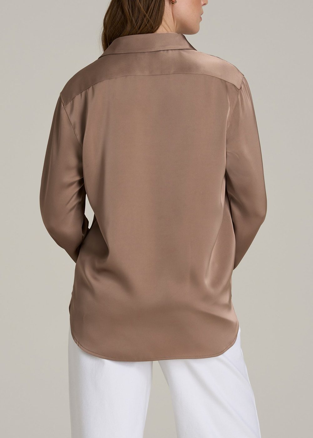 Relaxed Button Up Tall Women's Blouse in Latte - Image 5