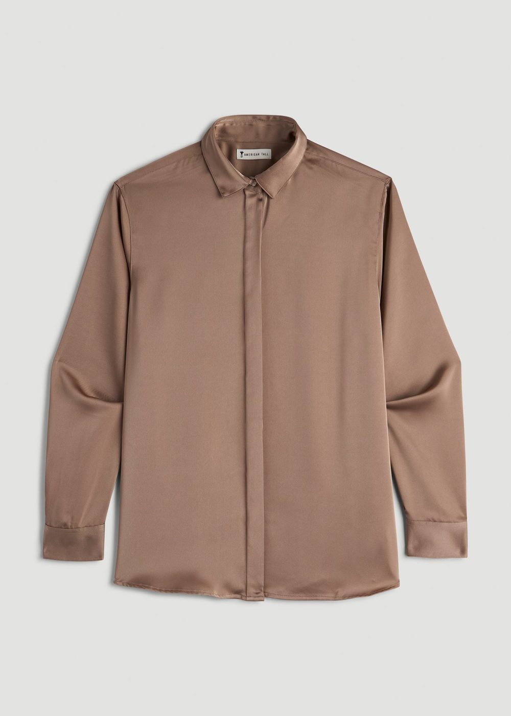 Relaxed Button Up Tall Women's Blouse in Latte - Image 6