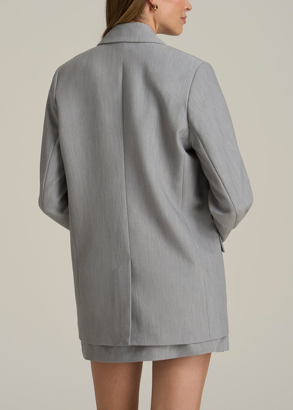 Boyfriend Fit Single-Button Blazer for Tall Women in Ash Grey Mix - Image 5