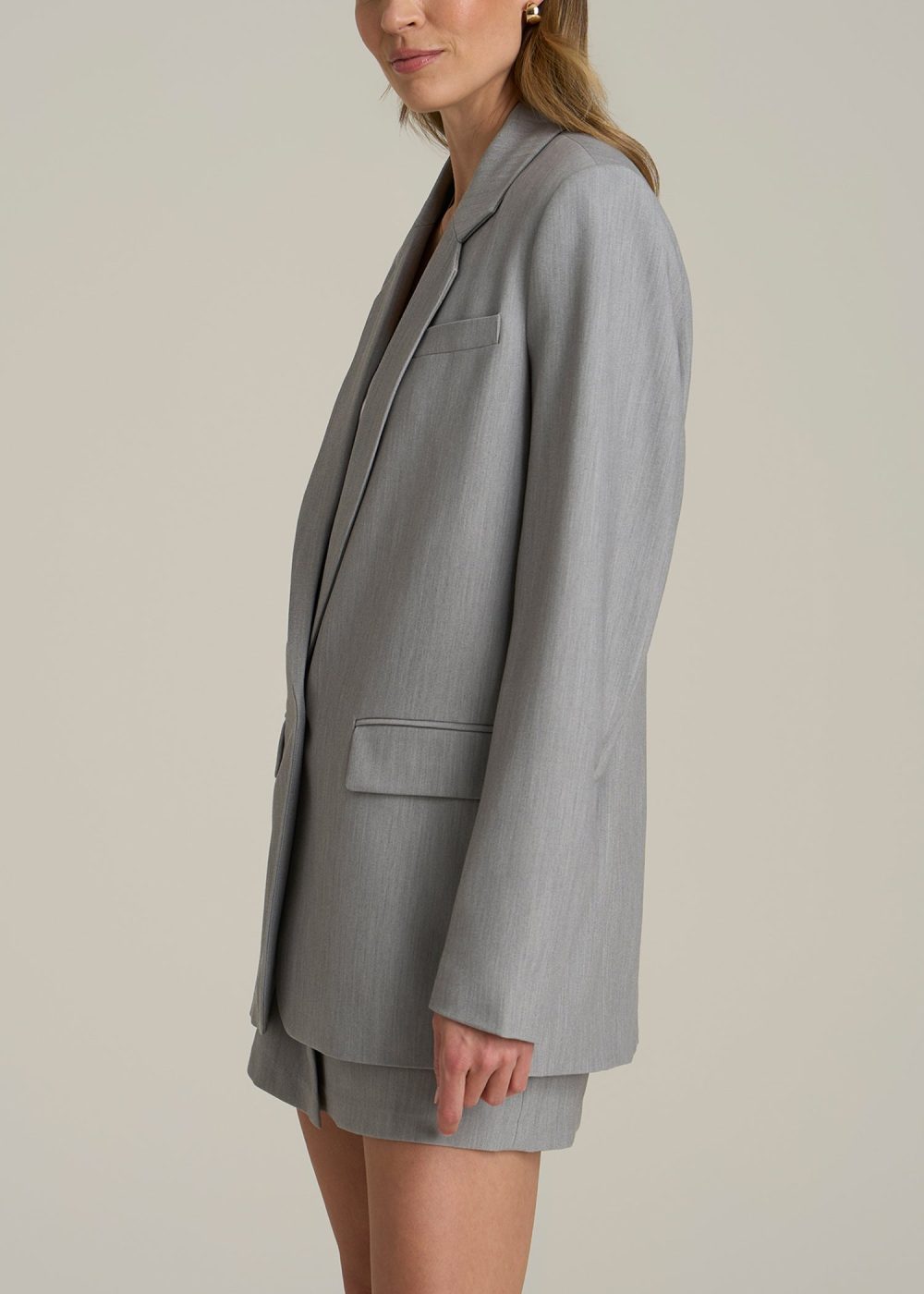 Boyfriend Fit Single-Button Blazer for Tall Women in Ash Grey Mix - Image 3