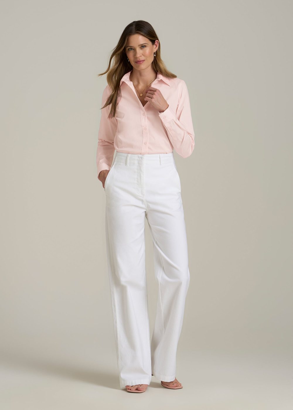 Slim Fit Button Up Women's Tall Shirt in Barely Pink - Image 4