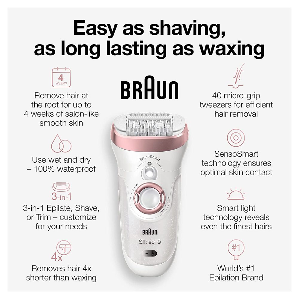 Epilator Silk-épil 9 9-720, Hair Removal for Women, Wet   Dry, Womens Shaver   Trimmer, Cordless, Rechargeable - Image 3