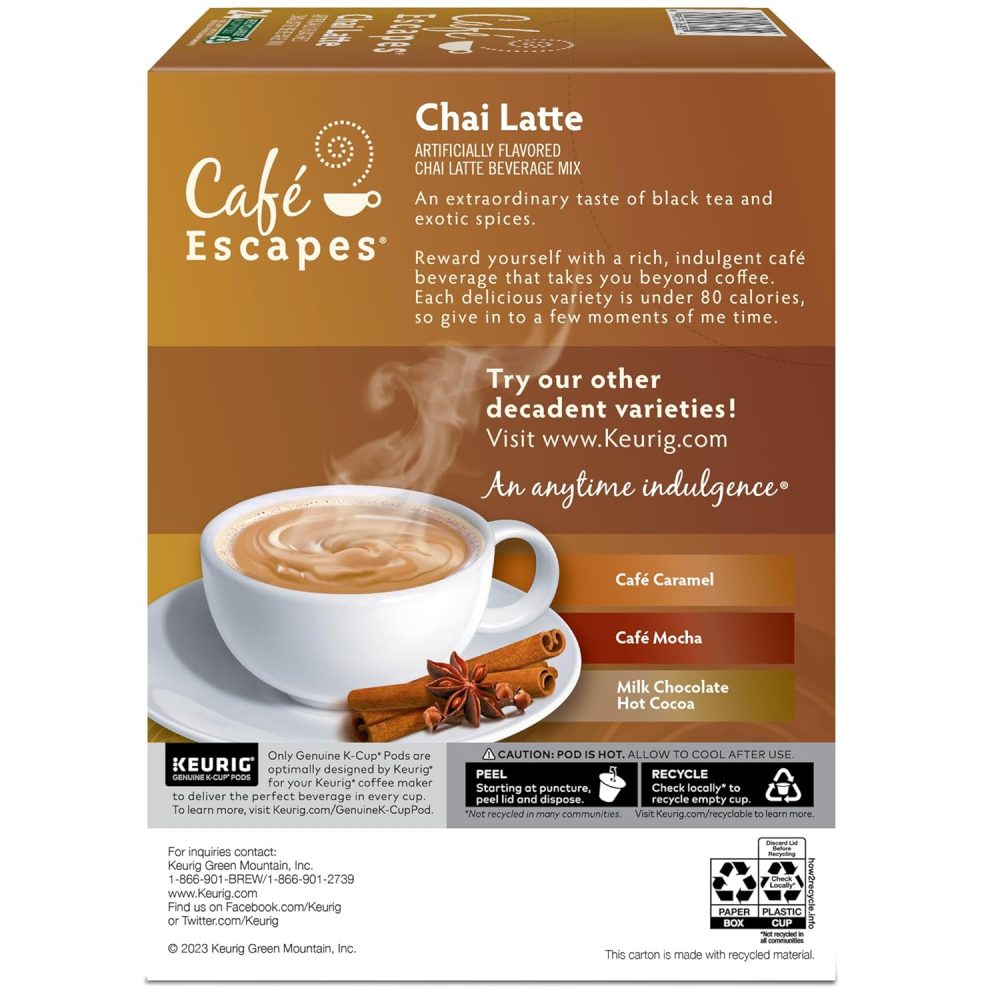 Cafe Escapes Chai Latte Keurig Single-Serve K-Cup Coffee Pods, 96 Count (4 Packs of 24) - Image 3