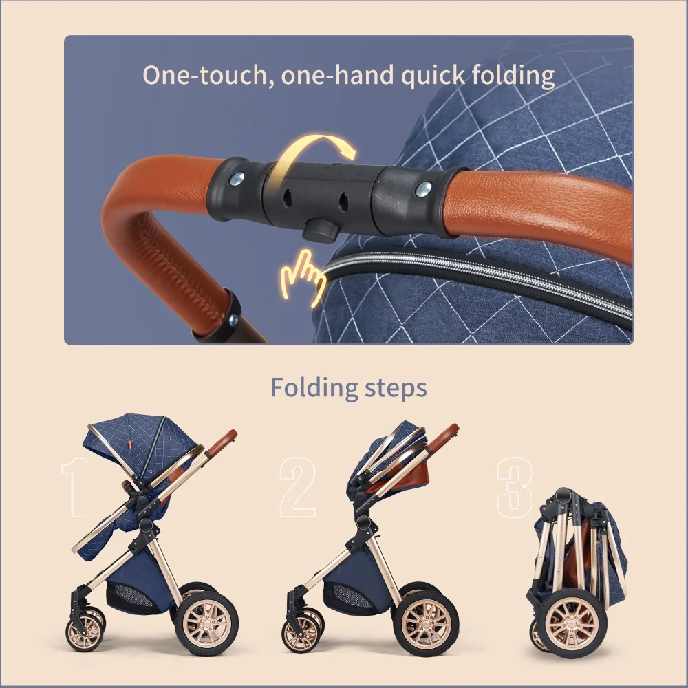 B.Childhood High Landscape Baby Stroller Folding Reversible Seat,Unisex,Blue - Image 8